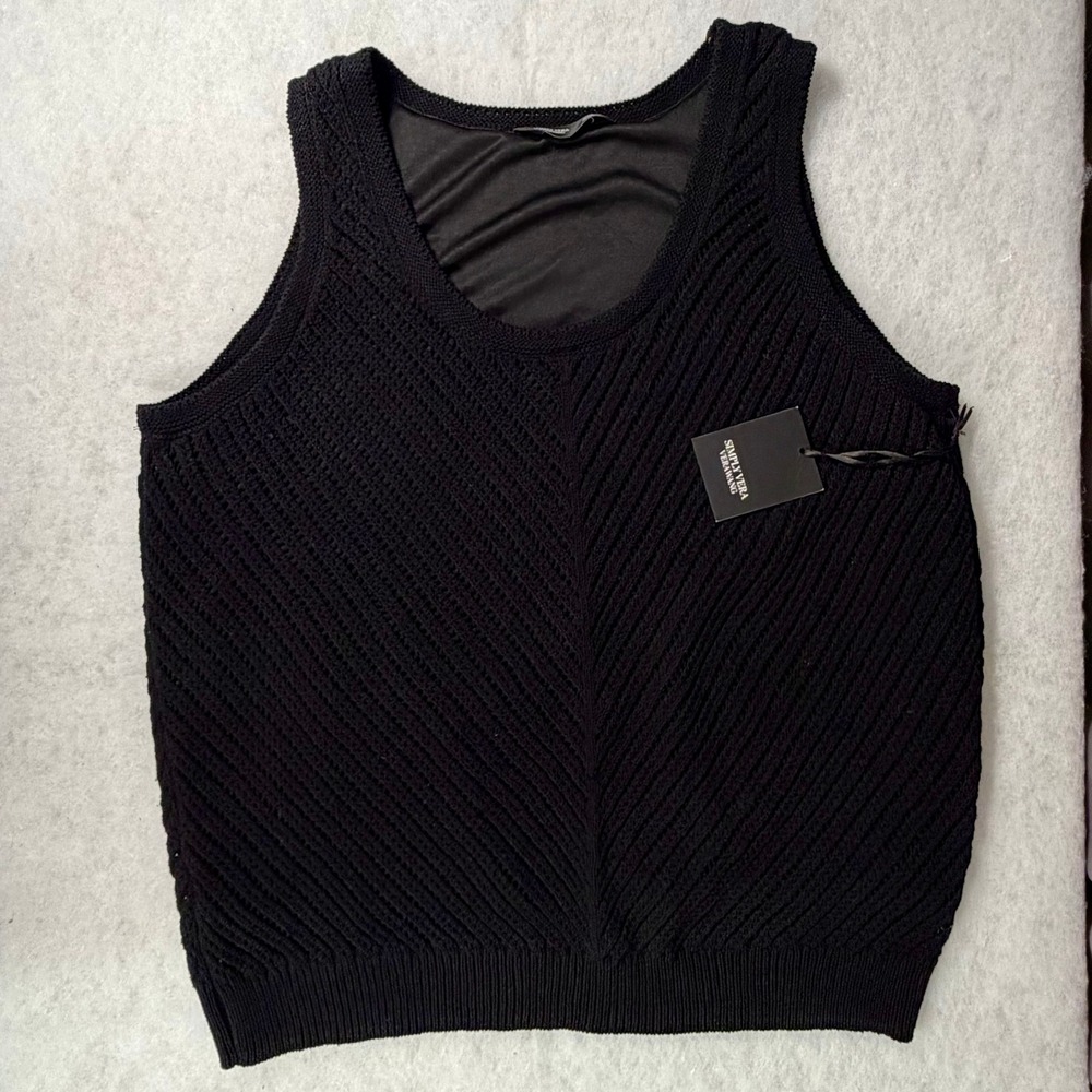 NWT Simply Vera Black Crochet Tank XXL 100% Cotton Minimalist Classic Capsule